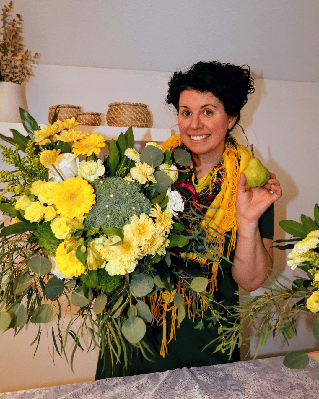 bridal bouquet with broccoli