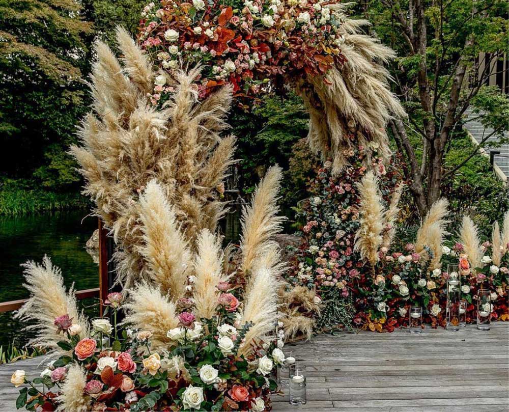 An outdoor shot of flower installations